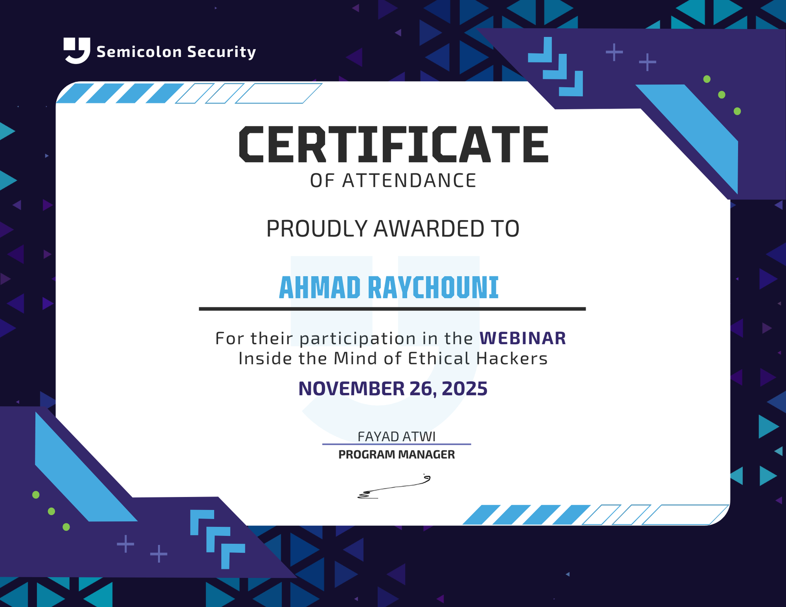 Inside the Mind of Ethical Hackers certificate